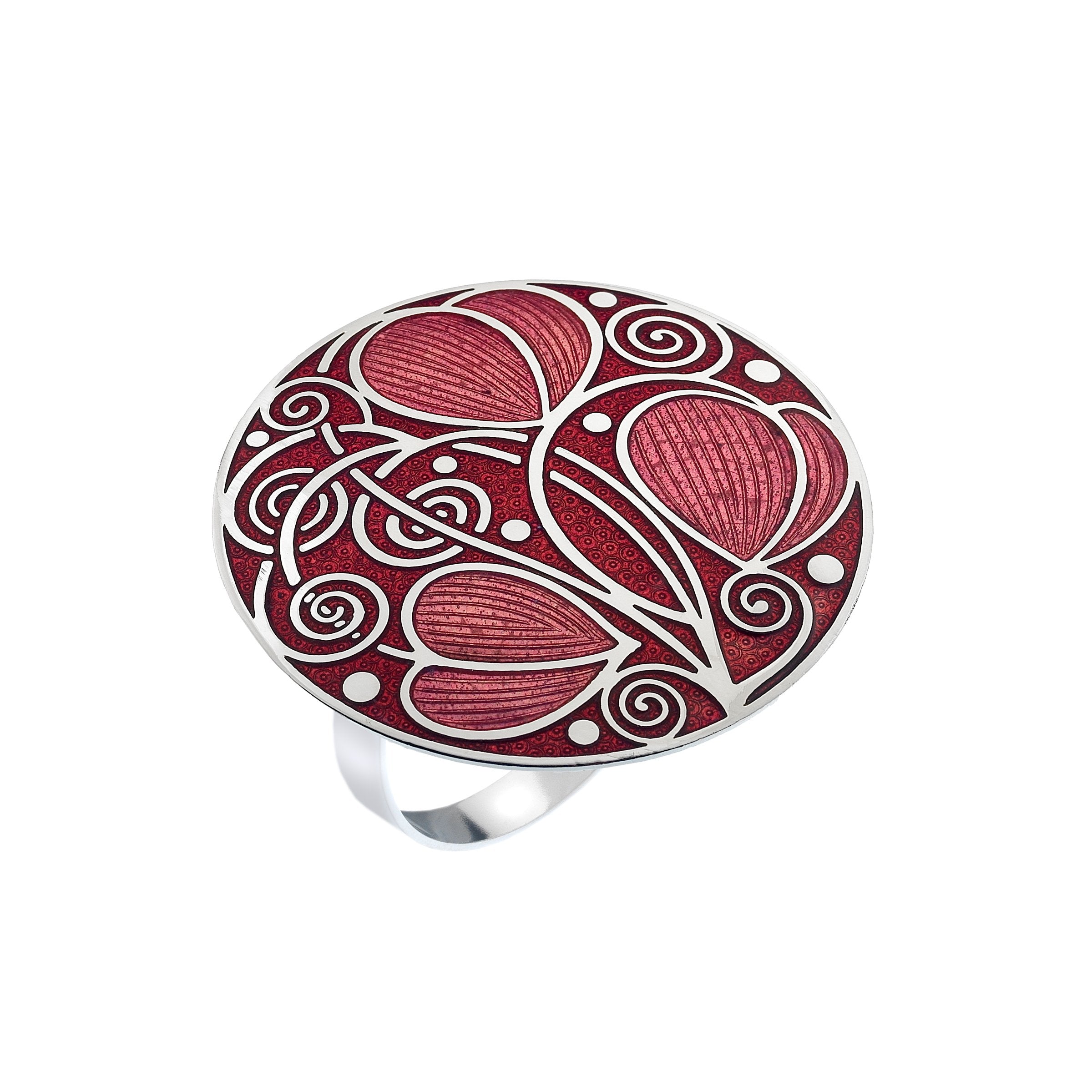 Red Mackintosh Leaves and Coils Scarf Ring